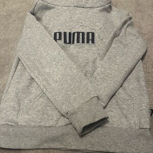Puma Gray hooded sweatshirt with blue logo and raised puma